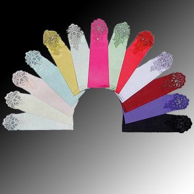 Fingerless Embroidered & Gathered Satin Gloves #3