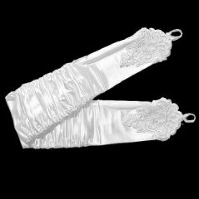 Fingerless Embroidered & Gathered Satin Gloves