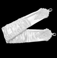 Fingerless Embroidered & Gathered Satin Gloves